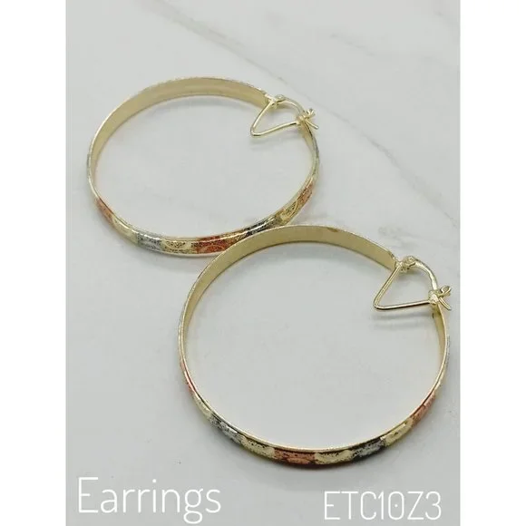 14k Gold Hoops, Tricolor Gold Hoop Earrings, Brazilian Gold - Picture 3 of 5
